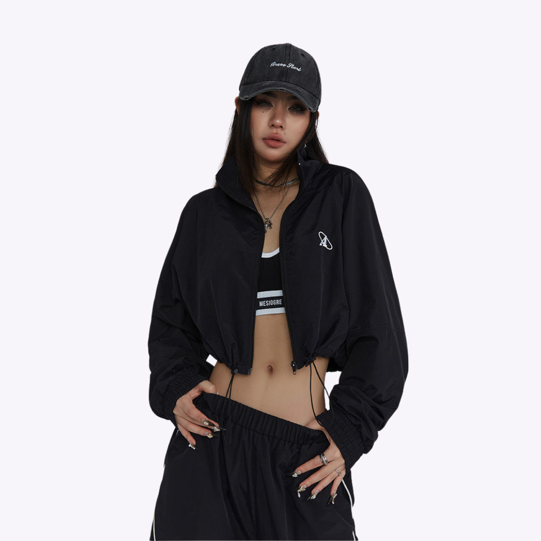 Image of Cropped Zipped Windbreaker Jacket